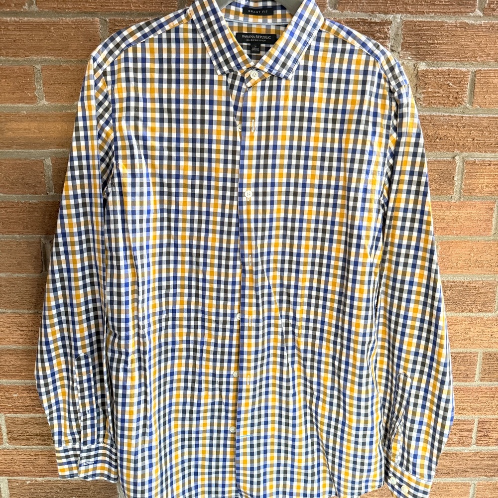 Banana Republic Button-up Dress Shirt - Men's L - Yellow and Blue